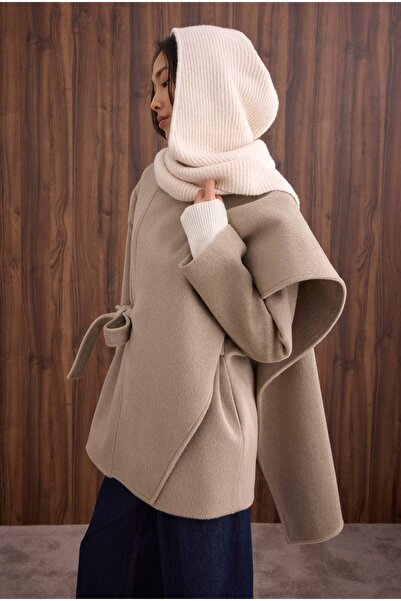 HEQA Palton cu guler șal cu curea, nurcă deschisă