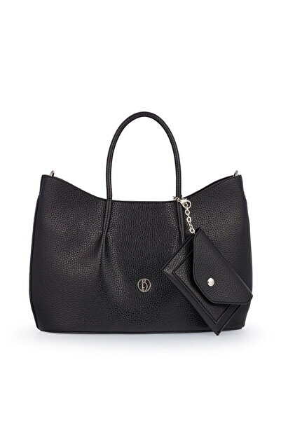 Bilik Deri Black Women's Handbag with Logo Detail Ri̇v 147-R