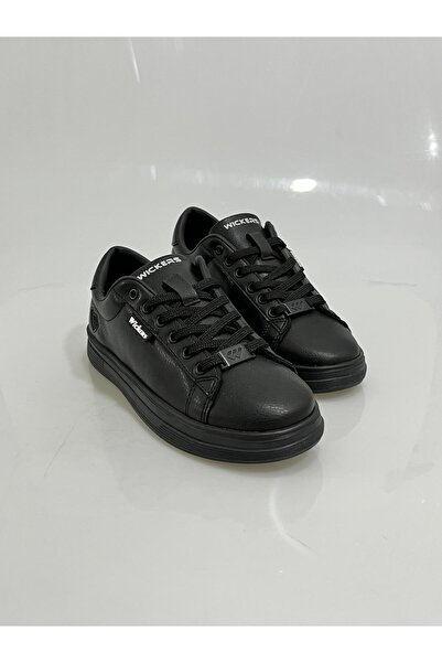 Wickers 2885 Siyah-Siyah Bağcıklı Kalp Detaylı Spor Ayakkabısı