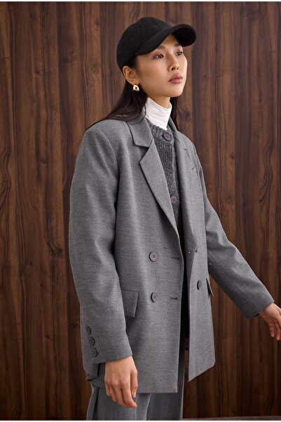 HEQA İnce Kaşe K Double-Breasted Jacket Anthracite