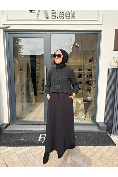 Almarwah Black 202927 Women's Dress with Accessory Detail Black