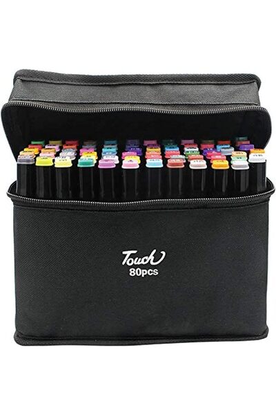 Touch مجموعة أقلام تحديد كحولية ثنائية الطرف، 80 قطعة - فرشاة متوسطة وفرشاة ف...
