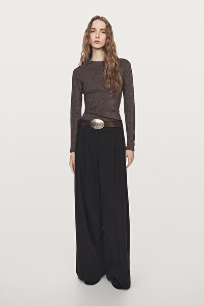 Massimo Dutti Metalik yüzeyli uzun kollu t-shirt