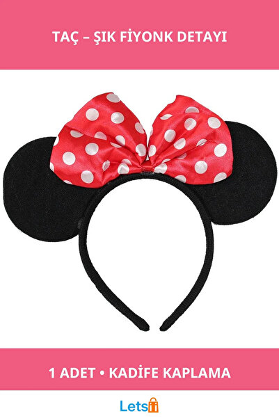 Letsii Minnie Mouse Kadife Kaplama Fare Kulaklı Taç