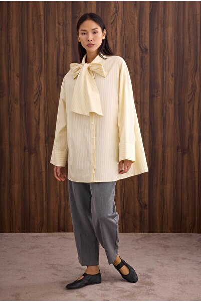 HEQA Bow Detailed Shirt Soft Yellow Line