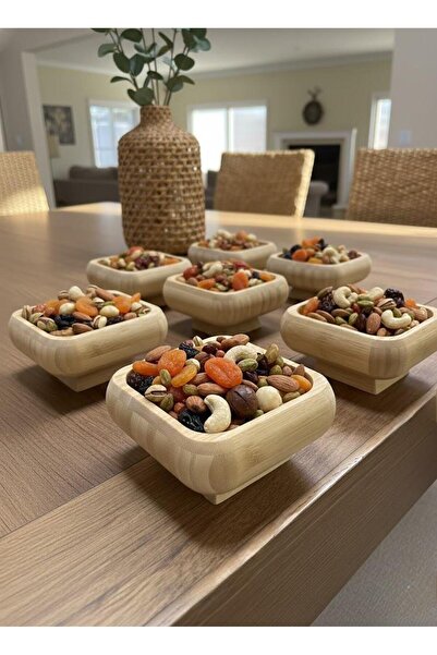 Kitchen Life 6-Piece Natural Bamboo Footed Bowl Snack Bowl, Sauce Bowl, and Appetizer Serving Container