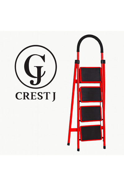 Crestj Multi-purpose aluminum folding ladder with four steps and non-slip rungs
