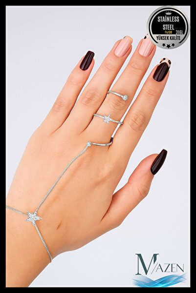 MAZEN 316L Steel Shahmeran with Adjustable Ring | Silver Color Star Figured | Women's Jewelry Accessory