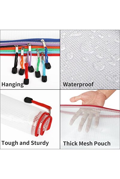 Generic ICV V 24-Piece A4 Zipper File Bags - Mesh Document Pouches, Assorted Colors