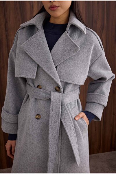 HEQA Windbreaker Long Coat Gray Melange