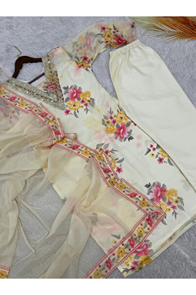 MYSMAR Skin Kundan Organza Salwar Kameez & Dupatta - HRT1899 | Skin