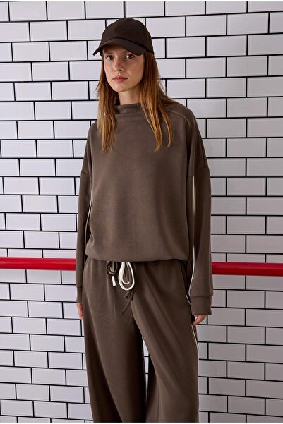 HEQA Contrast Piped Tracksuit Set Brown