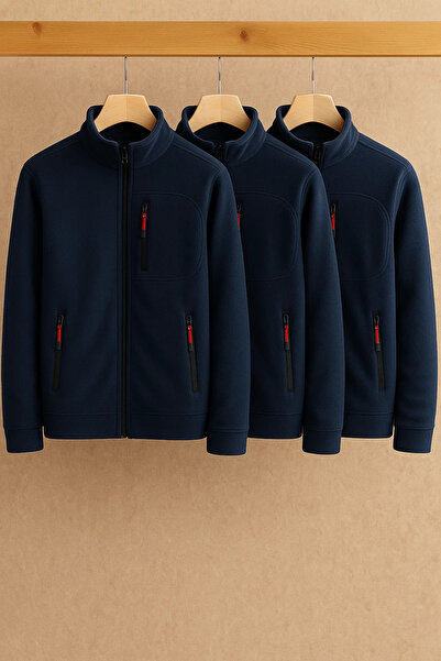 COMBİNE MİCHAİL Men's Zippered Casual Navy Blue 3-Piece Sweatshirt