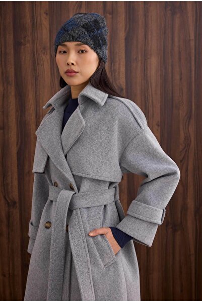 HEQA Windbreaker Long Coat Gray Melange