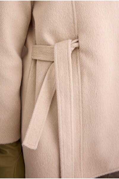 HEQA Palton cu guler șal cu curea Bone