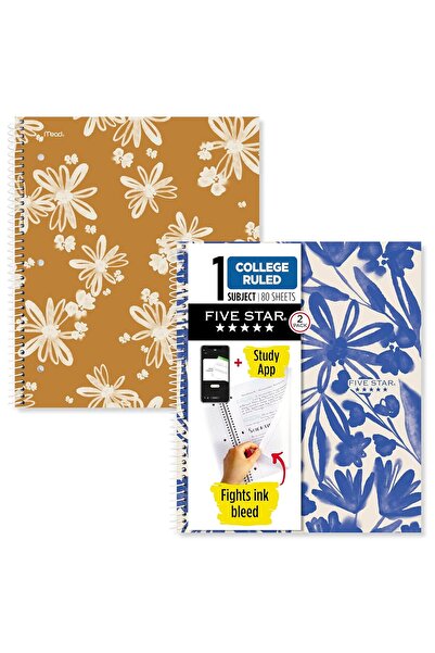 Generic دفتر ملاحظات حلزوني من فايف ستار، عبوة من قطعتين، موضوع واحد، مسطر، 11 × 8.5 بوصة، 80 ورقة