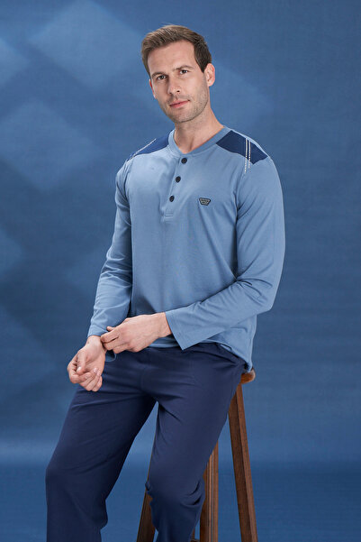 REMSA Чоловічий комплект піжами з довгими рукавами з трикотажу великого розміру 2104 Indigo