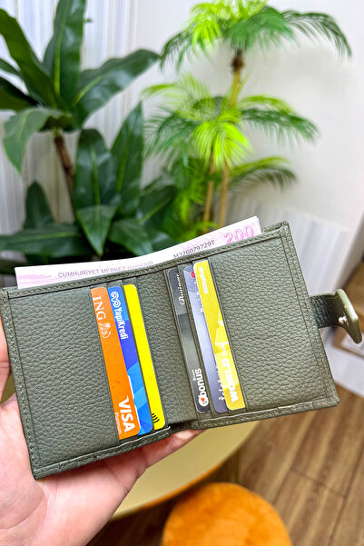 CüzCan Flora Khaki Green Genuine Leather Women's Wallet Polite, Stylish and Convenient