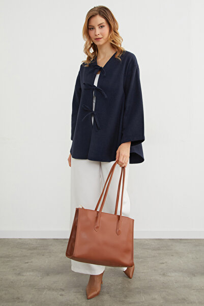 Fulla Moda Oversized Cashmere Cardigan with Tie Front