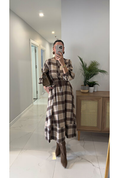 BİRCANÇİL فستان جوييا بيج بنقشة مربعات مع حزام