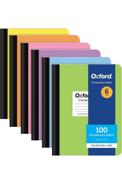 Oxford مجموعة من 6 دفاتر مسطرة مقاس 25 × 19 سم، 100 ورقة، أغلفة باستيل