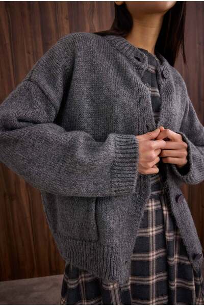 HEQA Alpaca Short Cardigan Anthracite