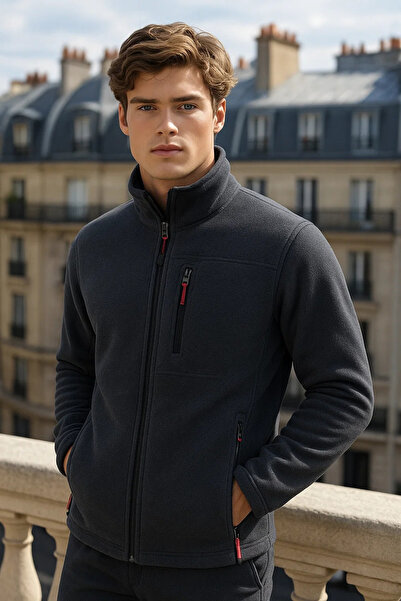 COMBİNE MİCHAİL Men's Zippered Casual Smoked 3-Piece Sweatshirt