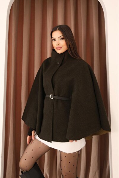 TİENDEROPA Judge Collar Belt Detailed Stamp Poncho