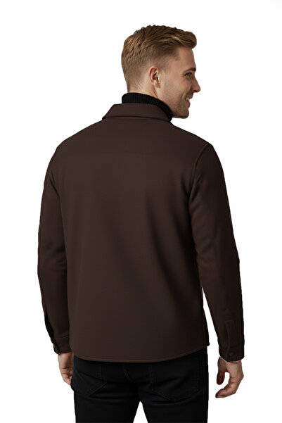 DeepSEA Ανδρικό καφέ ελαστικό ύφασμα Μπουφάν χωρίς τσέπες με άνετη εφαρμογή – Μπουφάν με κουμπωτά κουμπιά, ελαστικό και κομψό μοντέλο 0760