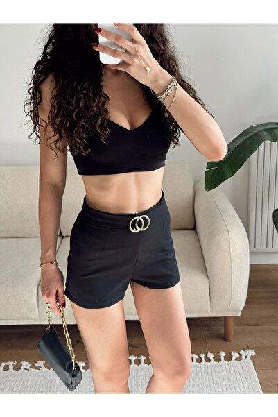 Zoom Butik Aksesuar Detay Bubble Şort - SİYAH