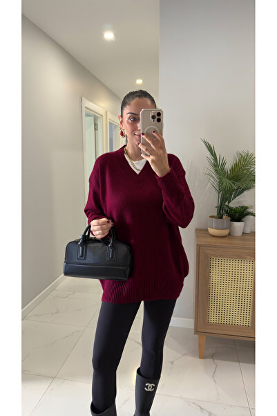 BİRCANÇİL Poritan Burgundy V-Neck Knitwear