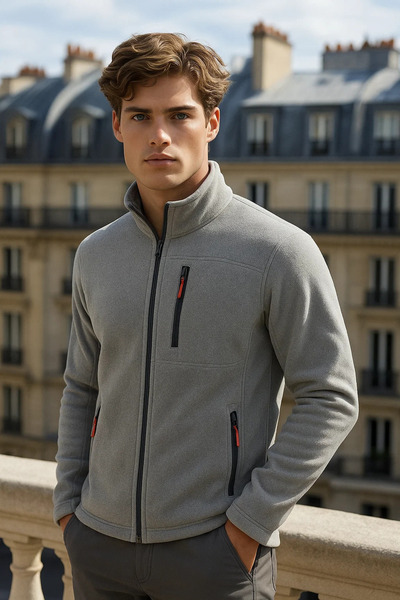 COMBİNE MİCHAİL Men's Zippered Casual Gray 3-Piece Sweatshirt