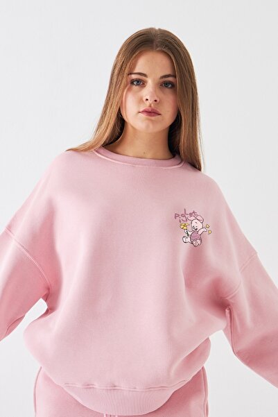 The Champ Clothing Kadın Oversize Sweatshirt Piglet Bloom Baskılı Pembe – Bis...