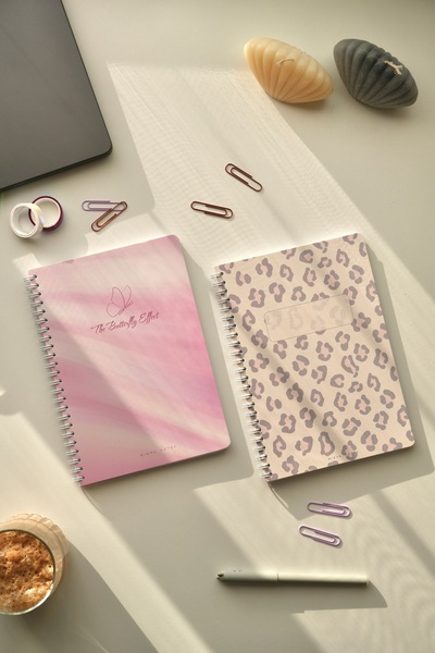 Mirya Notes A5 Spiralli Okul Defteri Kareli 2’li Set 80 Yaprak Leopar-Kelebek