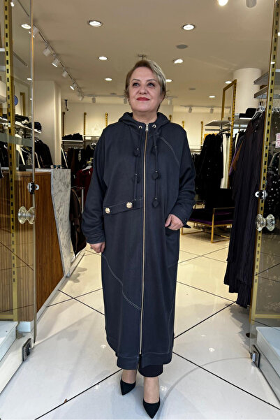 selma Büyük Beden Önden Fermuarlı Kapüşonlu Örme Kupra Kap