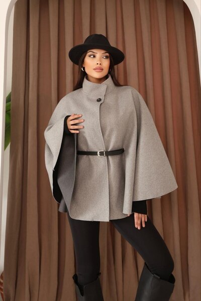 TİENDEROPA Judge Collar Belt Detailed Stamp Poncho