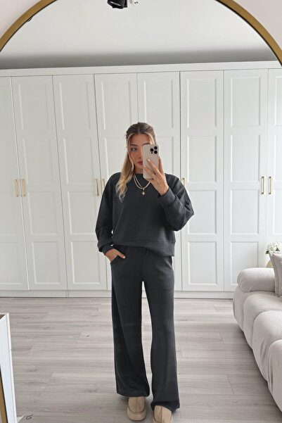 BayBayan طقم رياضي نسائي مريح بأكمام طويلة وساق واسعة من قماش المودال