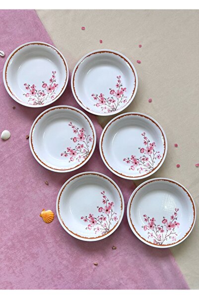 Erbaşlar Luxury Sakura Pattern Ceramic Dinner Set for 6 People (20 cm)