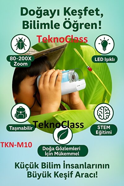 TeknoClass TKN-M10 Çocuk Portatif Mini Mikroskop 80-200X Zoom Mavi