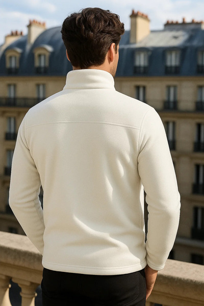 COMBİNE MİCHAİL Men's Zippered Casual Ecru 3-Piece Sweatshirt