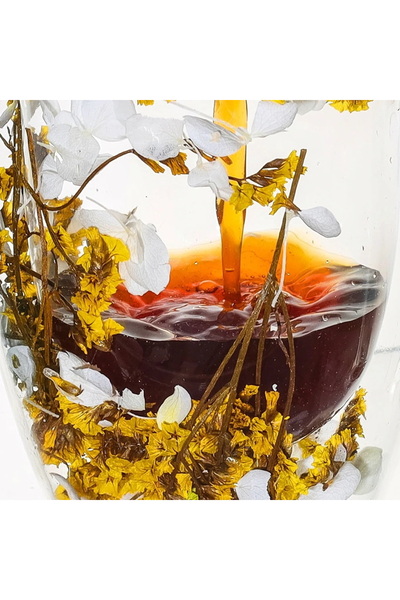 Next Trend Borosilicate double-wall glass mug 350 ml with dried yellow flowers –