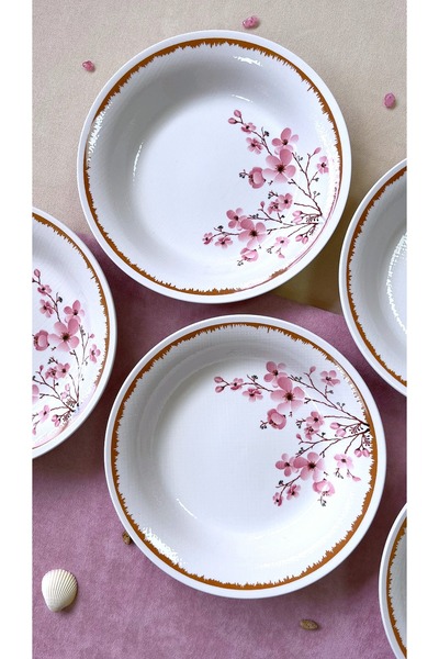 Erbaşlar Luxury Sakura Pattern Ceramic Dinner Set for 6 People (20 cm)