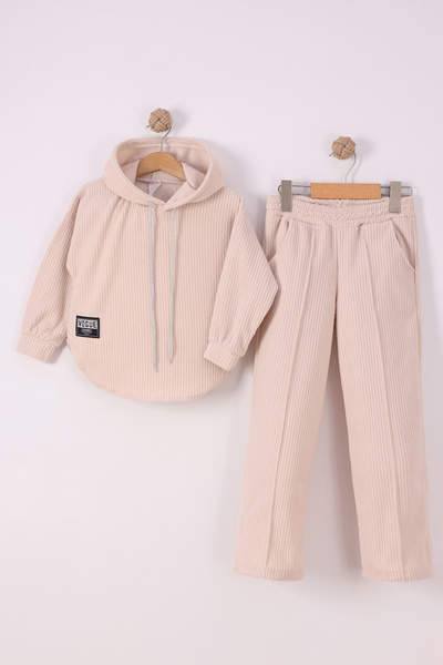 monox Girl's Glitter Drawstring F Corded Fabric Fleece Set