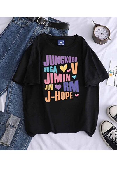 barsdepo BTS Baskılı Tişört, Oversize Unisex Tişört Çocuk / Yetişkin