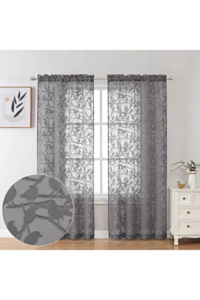 Generic OVZME Angie Grey Semi-Sheer Curtains, 2-Pack, Double Rod Pocket, 96.5 x 182.9 cm