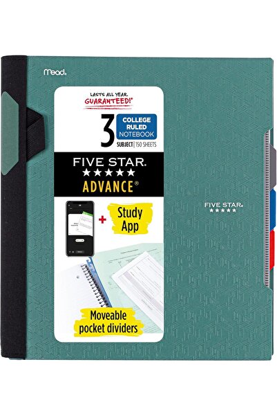 Generic Five Star 3-Subject Spiral Notebook, College Ruled, 11 x 8.5 in, 150 Sheets, Spiral Guard & Dividers