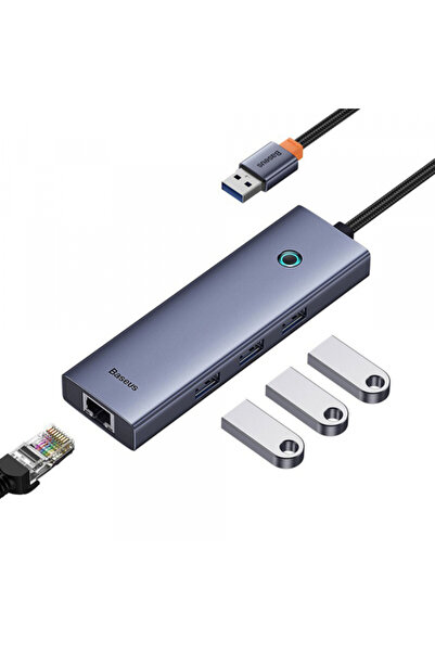 Baseus Hub USB UltraJoy, 3 x USB-A 3.0 - 1 x RJ45, Gri B0005280A813-01