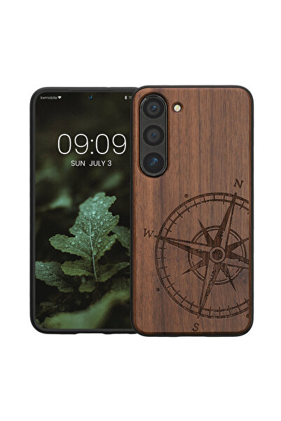 KWmobile Case for Samsung Galaxy S23, Brown, Wood/Silicone, 61685.02