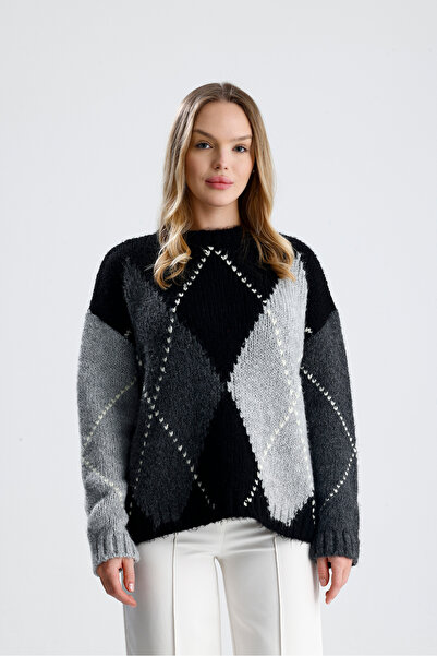 Figo Baklava Patterned Crew Neck Women's Sweater