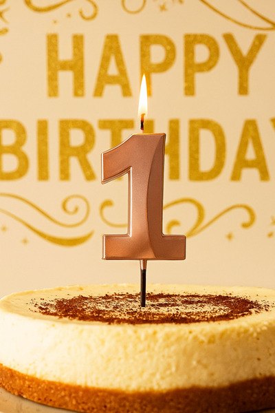 Orca Süs 1 Yaş Rakam Mum Rose Gold, BÜYÜK BOY, 14,5cm, Doğum Günü, İyi ki Doğdun